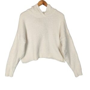 Aerie Hoodie Size M Cream Cropped Chenille Knit Teddy Sherpa Fleece